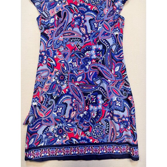 Talbots Womens Paisley Print Dress Petite Xp  Blue Pink Tie Waist Stretch - Picture 9 of 10